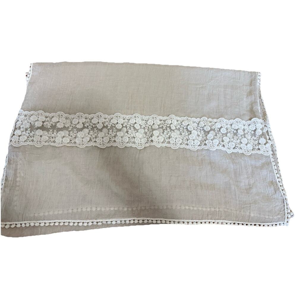 Ivory Lace Mini Pom Pom Light Weight Women’s Scarf Size 27X72 inches